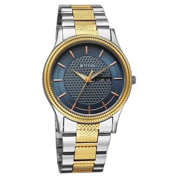 Titan Karishma Wedding Edit Quartz Analog with Day and Date Blue Dial Stainless Steel Strap Watch For Men 1650bm05