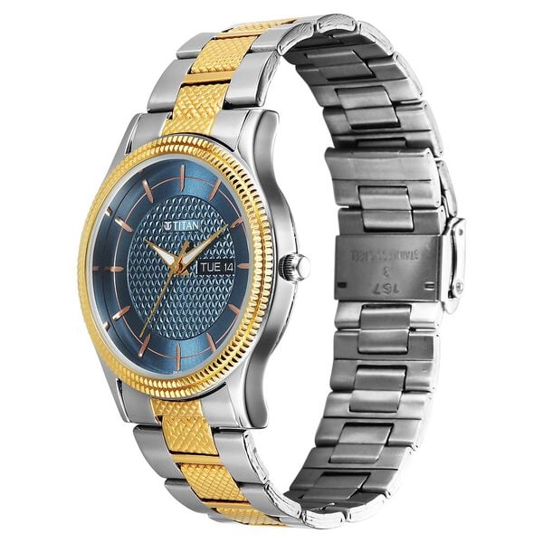 Titan Karishma Wedding Edit Quartz Analog with Day and Date Blue Dial Stainless Steel Strap Watch For Men 1650bm05