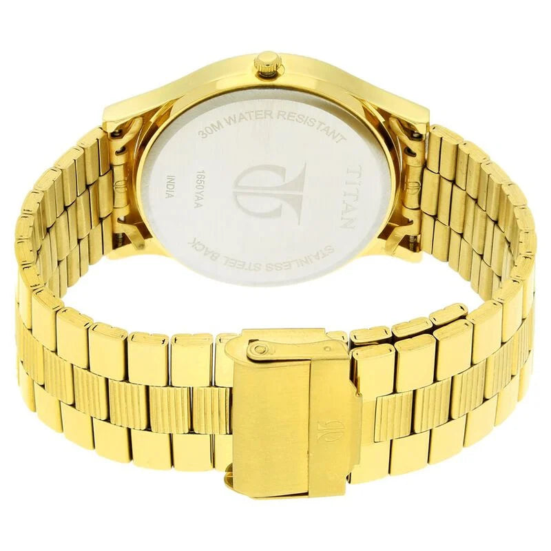 Titan Quartz Analog with Day and Date Golden Dial Watch for Men - 1650YM04 - KRISHNA WATCH COMPANY