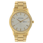 Titan Silver Dial Golden Stainless Steel Strap Watch - 1650YM05
