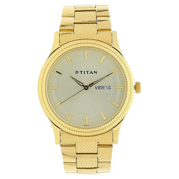 Titan Analog with Day and Date Quartz Champagne Dial watch for Men - 1650YM06 - KRISHNA WATCH COMPANY