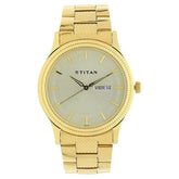 Titan Analog with Day and Date Quartz Champagne Dial Metal Round Stainless Steel Strap watch for Men - 1650YM06
