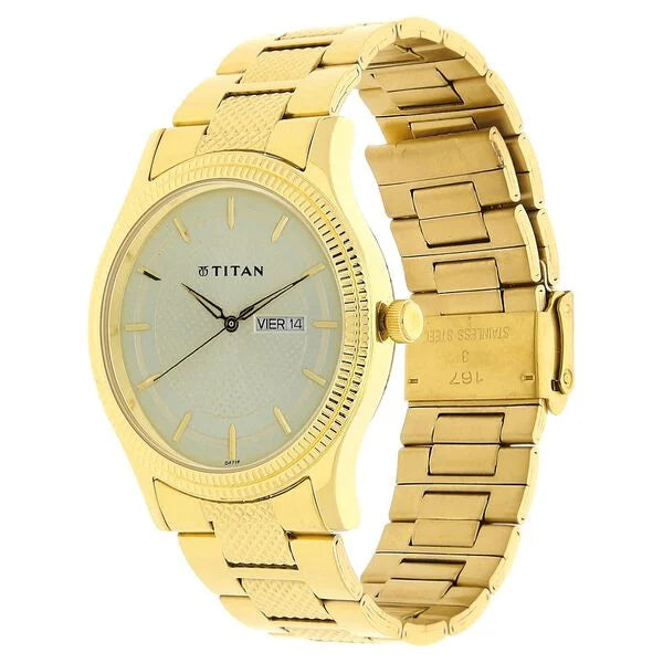 Titan Analog with Day and Date Quartz Champagne Dial watch for Men - 1650YM06 - KRISHNA WATCH COMPANY