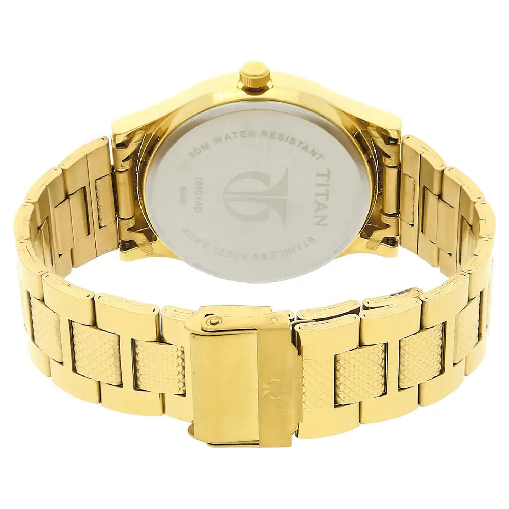 Titan Champagne Dial Golden Stainless Steel Strap Watch NL1650YM06 (DF719) - KRISHNA WATCH COMPANY