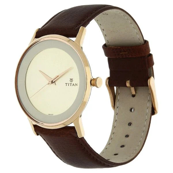 Titan Champagne Dial Analog Leather Strap watch for Men 1672wl01 - KRISHNA WATCH COMPANY
