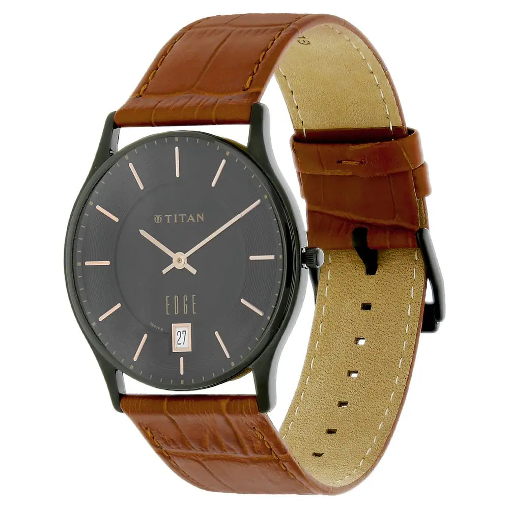 Titan Edge Brown Dial Leather Strap Watch NN1683NL01 (DE639) - KRISHNA WATCH COMPANY