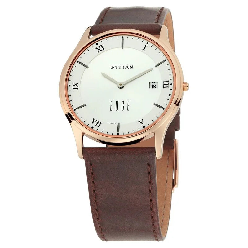Titan Edge Quartz Analog White Dial Leather Strap Unisex Watch 1683WL02 - KRISHNA WATCH COMPANY