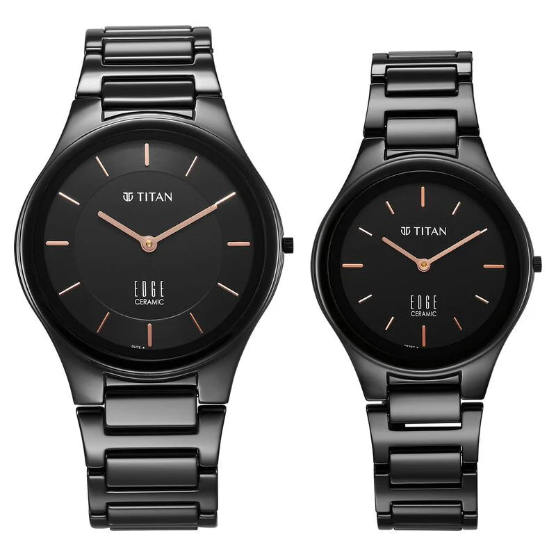 Titan Edge Pair Black Dial Analog Ceramic Strap watch for Couple - 16962653NC01P - KRISHNA WATCH COMPANY