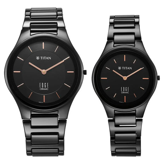 Titan Edge Pair Black Dial Analog Ceramic Strap watch for Couple - 16962653NC01P