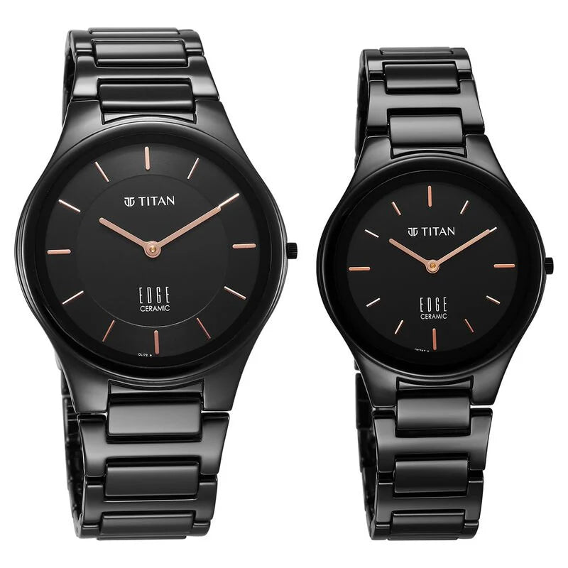 Titan Edge Pair Black Dial Analog Ceramic Strap watch for Couple - 16962653NC01P - KRISHNA WATCH COMPANY