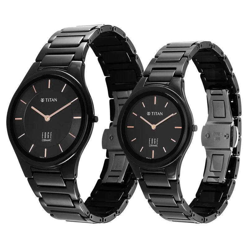 Titan Edge Pair Black Dial Analog Ceramic Strap watch for Couple - 16962653NC01P - KRISHNA WATCH COMPANY
