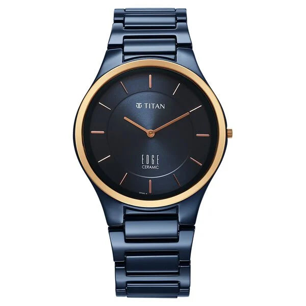 Titan Edge Bicolour Quartz Analog Blue Dial Blue Ceramic Strap Watch For Men 1696kc05 - KRISHNA WATCH COMPANY