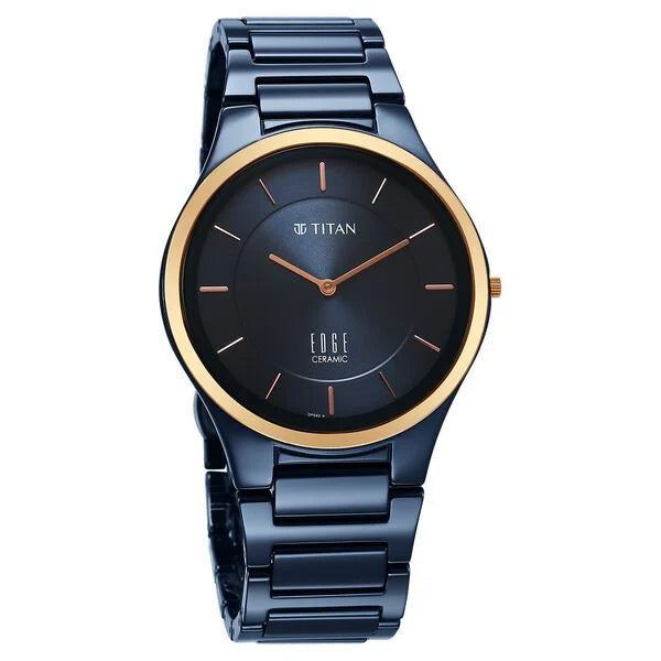 Titan Edge Bicolour Quartz Analog Blue Dial Blue Ceramic Strap Watch For Men 1696kc05 - KRISHNA WATCH COMPANY