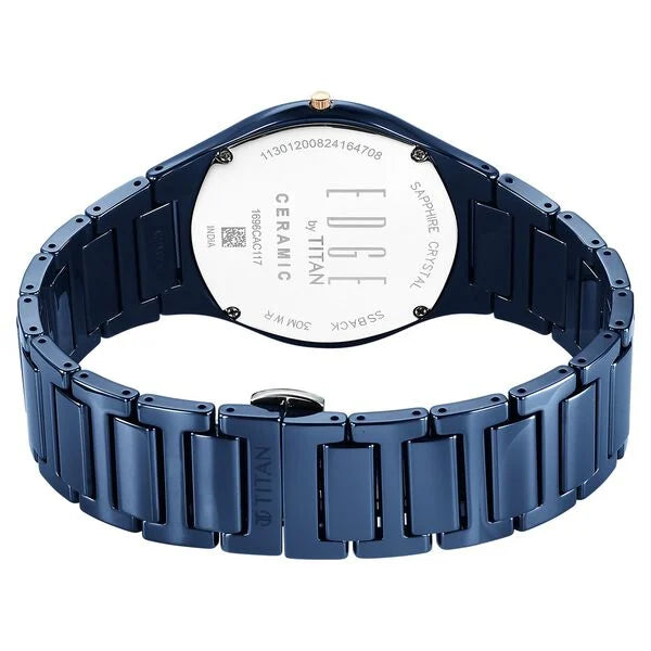 Titan Edge Bicolour Quartz Analog Blue Dial Blue Ceramic Strap Watch For Men 1696kc05 - KRISHNA WATCH COMPANY