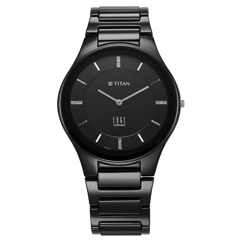 Titan Edge Ceramic Quartz in Glossy Black Dial Watch for Men - 1696NC12 - KRISHNA WATCH COMPANY