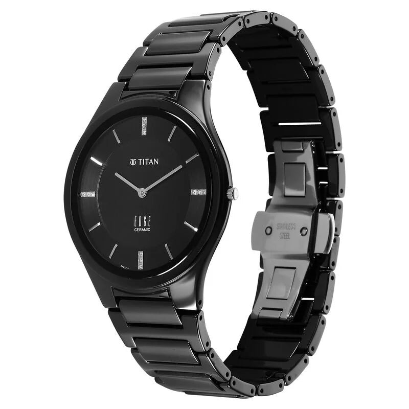 Titan Edge Ceramic Quartz in Glossy Black Dial Watch for Men - 1696NC12 - KRISHNA WATCH COMPANY