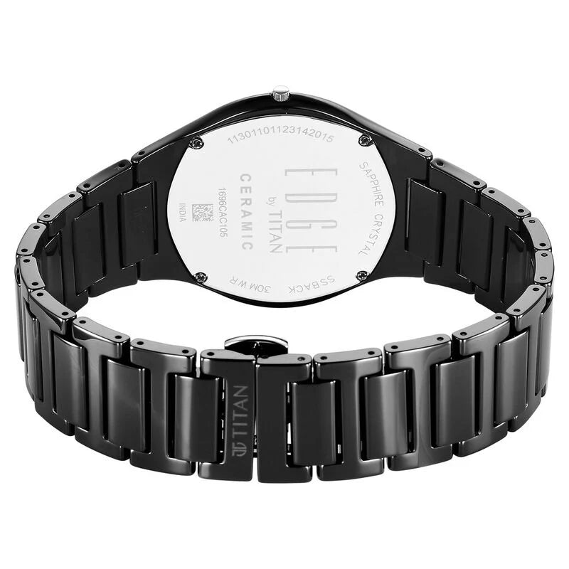 Titan Edge Ceramic Quartz in Glossy Black Dial Watch for Men - 1696NC12 - KRISHNA WATCH COMPANY