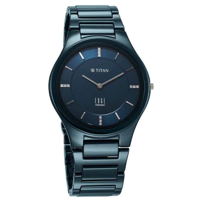 Titan Edge Ceramic Quartz in Atlantic Blue Dial Watch for Men - 1696QC09 - KRISHNA WATCH COMPANY