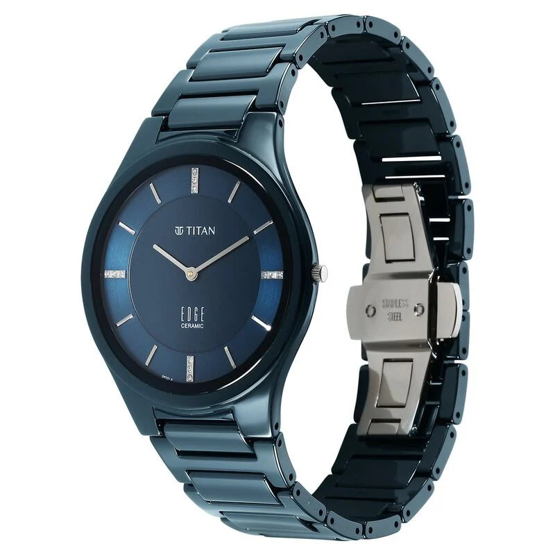 Titan Edge Ceramic Quartz in Atlantic Blue Dial Watch for Men - 1696QC09 - KRISHNA WATCH COMPANY
