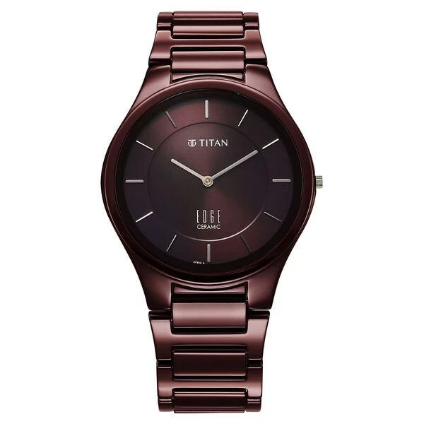 Titan Wine Ceramic Quartz Analog Maroon Dial Ceramic Strap Watch For Men 1696qc19 - KRISHNA WATCH COMPANY