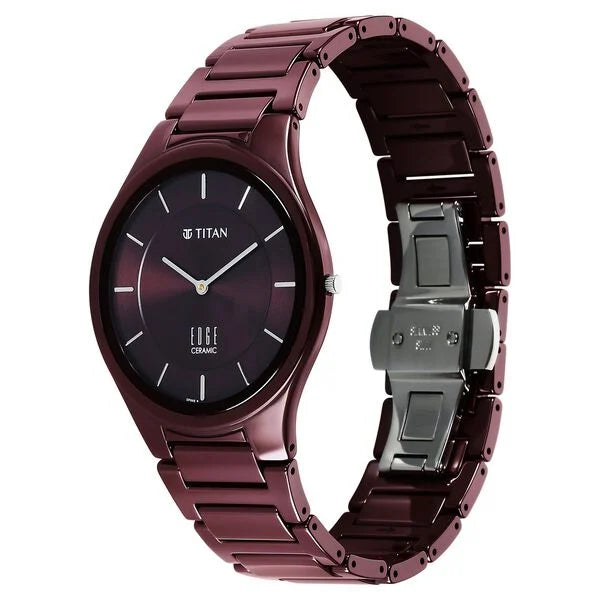 Titan Wine Ceramic Quartz Analog Maroon Dial Ceramic Strap Watch For Men 1696qc19 - KRISHNA WATCH COMPANY