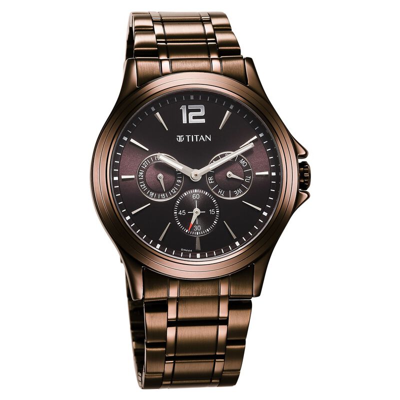 Titan Neo Splash Quartz Multifunction Brown Dial Stainless Steel Strap Watch for Men 1698QM02 - KRISHNA WATCH COMPANY