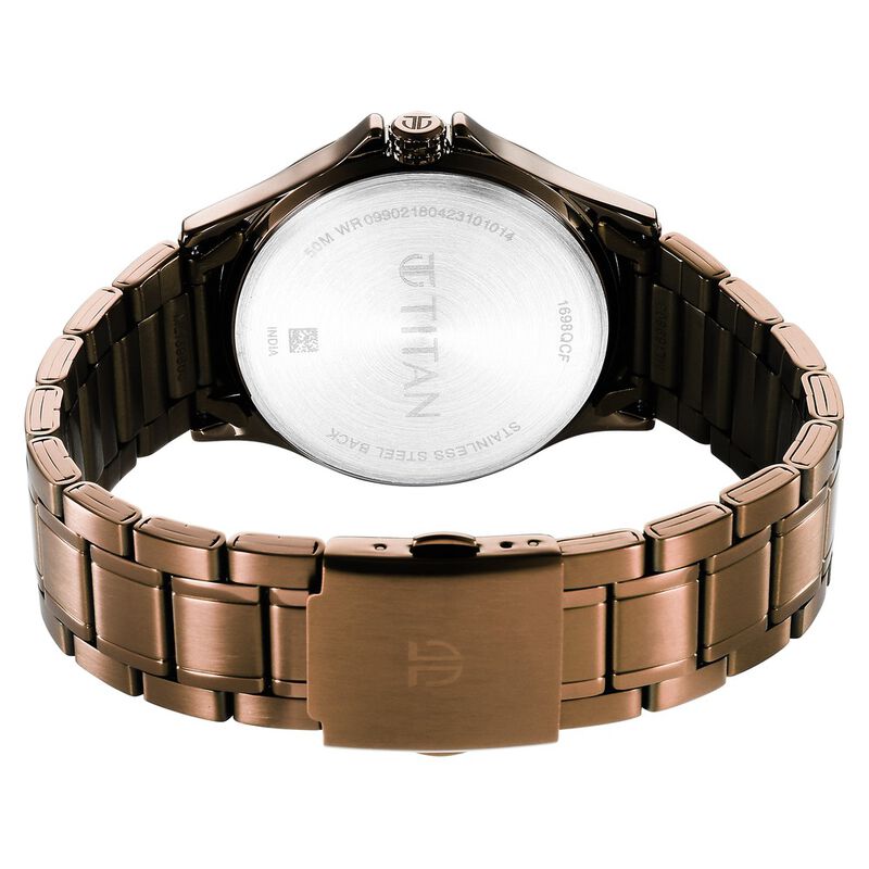 Titan Neo Splash Quartz Multifunction Brown Dial Stainless Steel Strap Watch for Men 1698QM02 - KRISHNA WATCH COMPANY