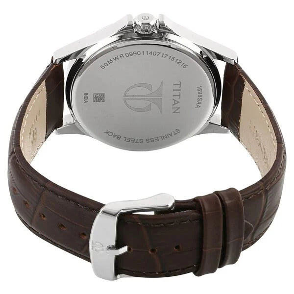 Titan Quartz Multifunction Silver Dial Leather Strap Watch for Men - 1698SL01 - KRISHNA WATCH COMPANY