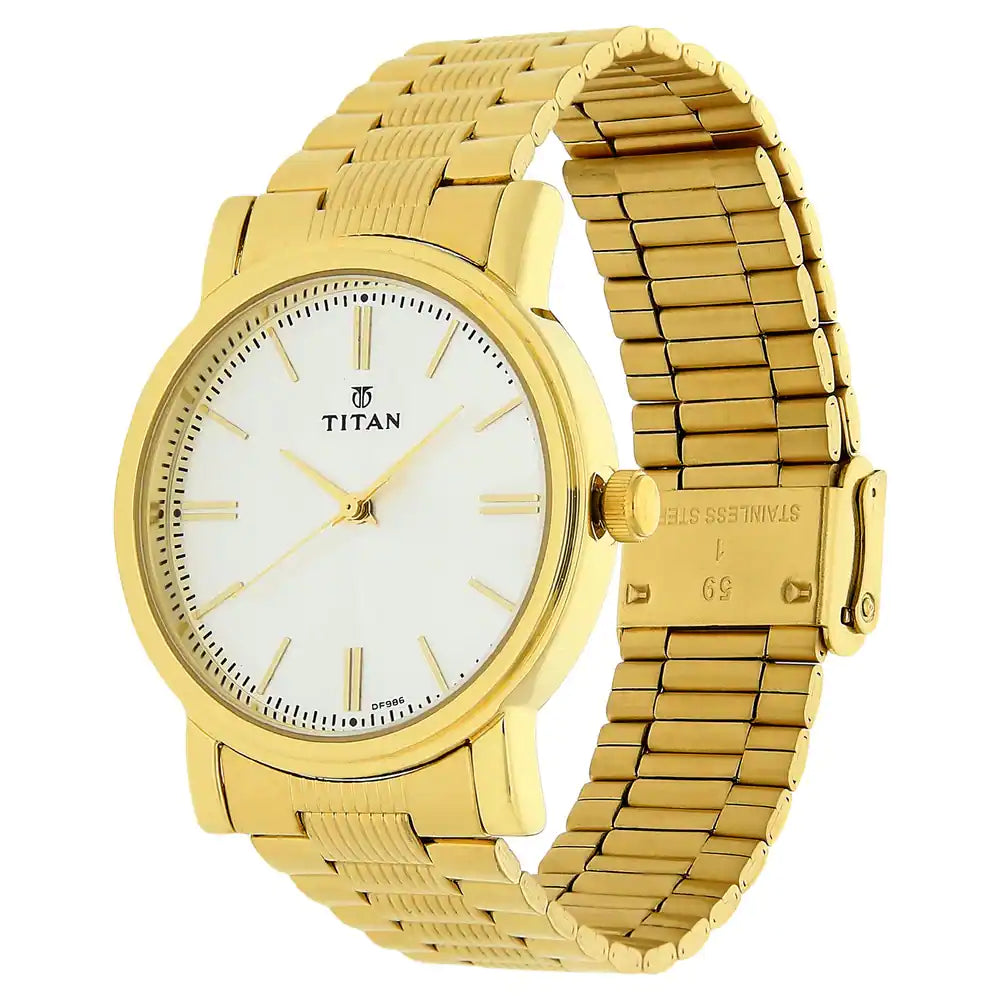 Titan Silver Dial Golden Stainless Steel Strap Watch - 1712YM01 - KRISHNA WATCH COMPANY
