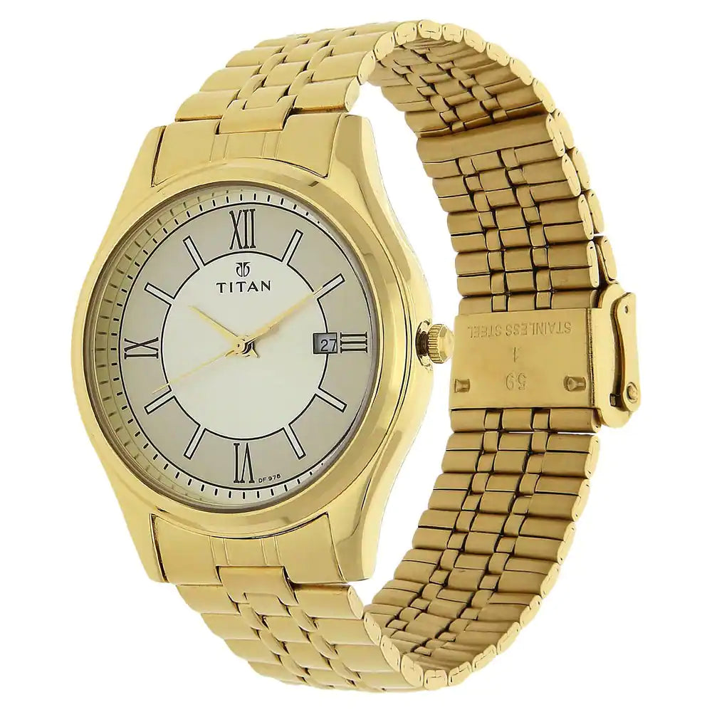 Titan Champagne Dial Golden Stainless Steel Strap Watch - 1713YM03 - KRISHNA WATCH COMPANY