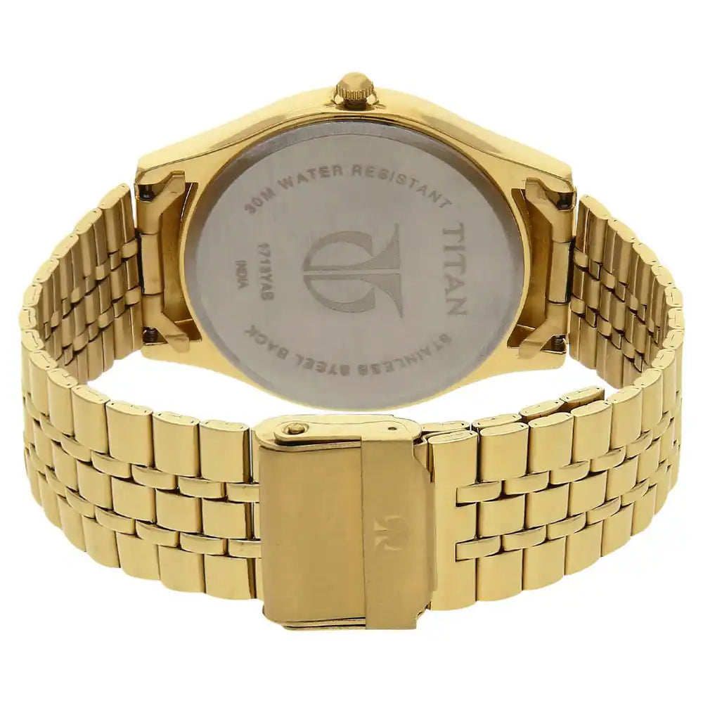 Titan Champagne Dial Golden Stainless Steel Strap Watch - 1713YM03 - KRISHNA WATCH COMPANY
