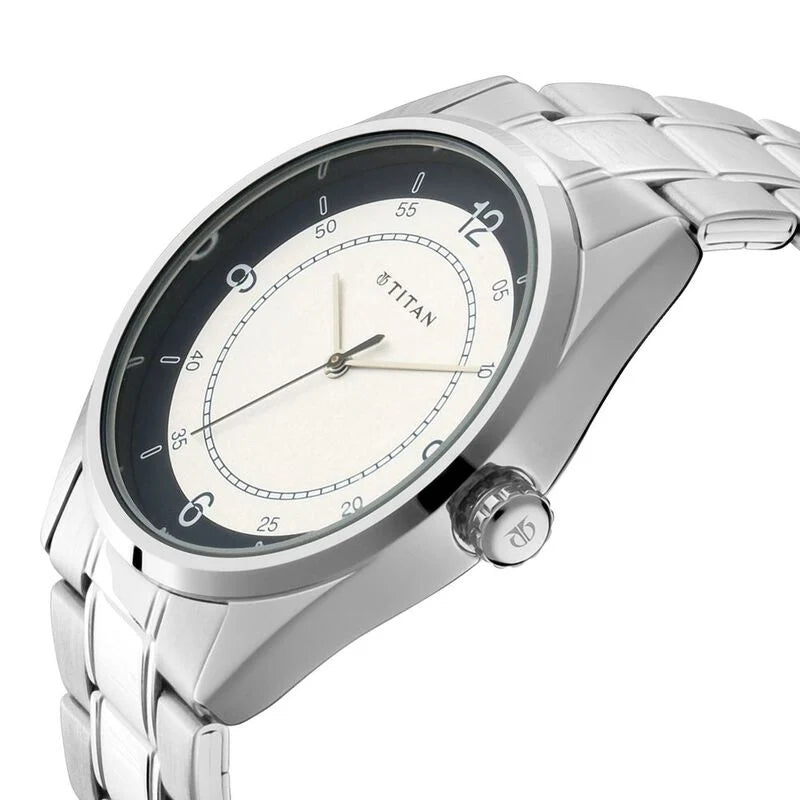 Titan Men's Timeless Charm: Men's Analog Watch with white Dial and Metal Strap 1729SM04 - KRISHNA WATCH COMPANY