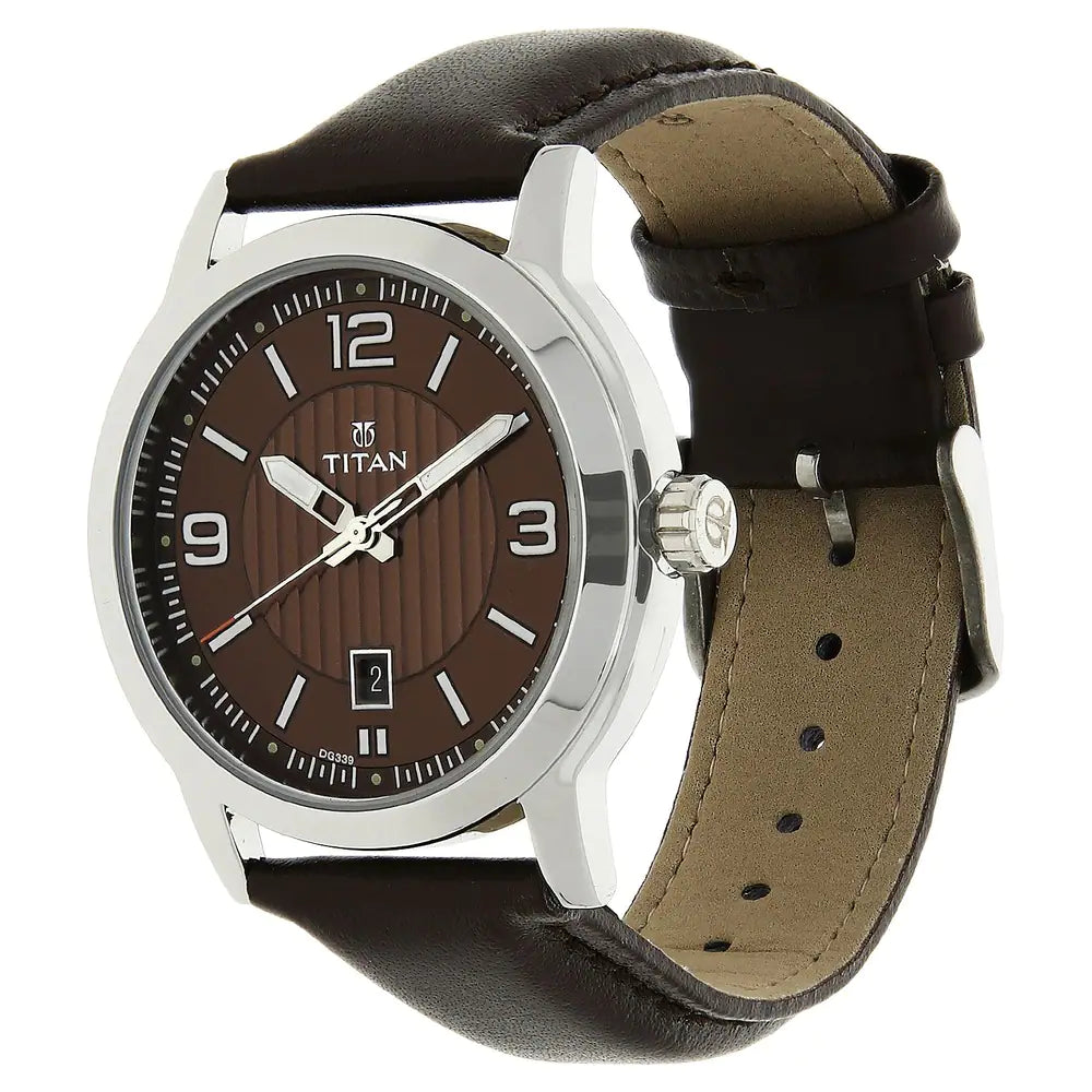 Titan Brown Dial Brown Leather Strap Watch NP1730SL03 (DG339) - KRISHNA WATCH COMPANY