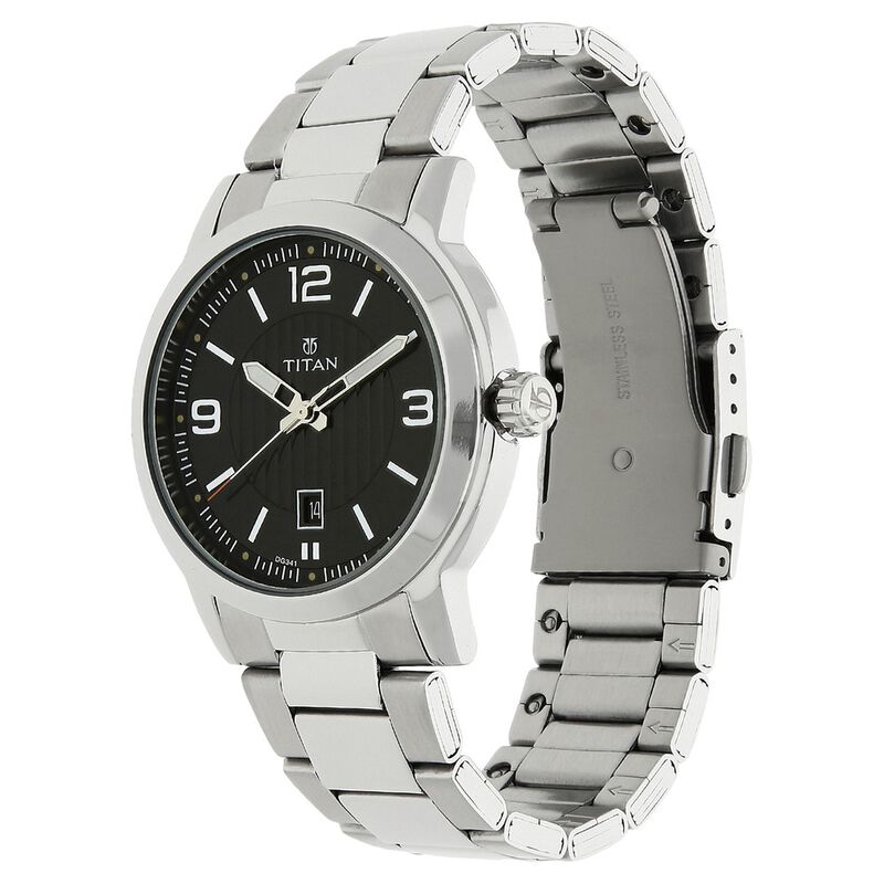 Titan Quartz Analog Analog with Date Black Dial Stainless Steel Strap Watch for Men NR1730SM02 - KRISHNA WATCH COMPANY
