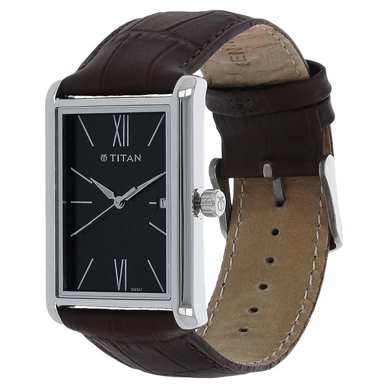 Titan Men's Urban Chic: Modernist Black Dial & Leather Strap Watch / 1731SL01 - KRISHNA WATCH COMPANY