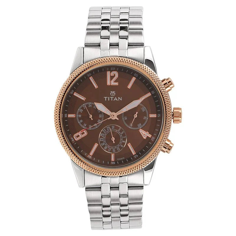 Titan Workwear Quartz Multifunction Brown Dial Stainless Steel Strap watch for Men 1734KM03