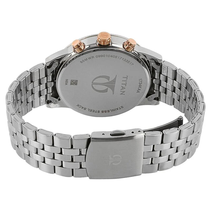 Titan Workwear Quartz Multifunction Brown Dial Stainless Steel Strap watch for Men 1734KM03 - KRISHNA WATCH COMPANY