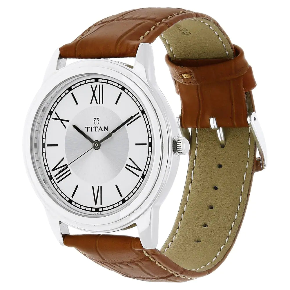 Titan Karishma Silver Dial Analog Leather Strap watch for Men 1735sl01 - KRISHNA WATCH COMPANY