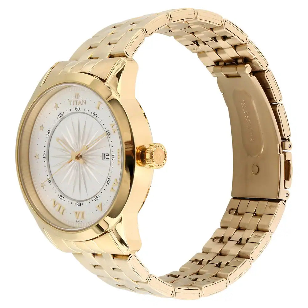 Titan Silver Dial Golden Stainless Steel Strap Watch NP1752YM01 (DG778) - KRISHNA WATCH COMPANY