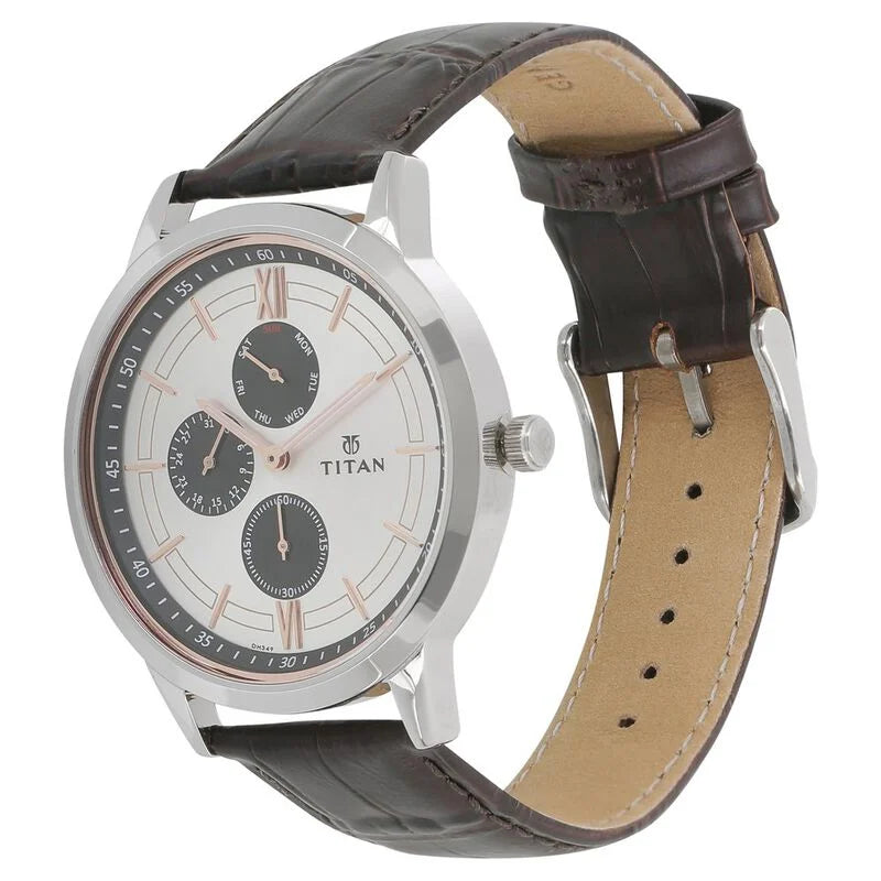 Titan Quartz Multifunction White Dial Leather Strap Watch for Men NQ1769SL04 / 1769SL04 - KRISHNA WATCH COMPANY