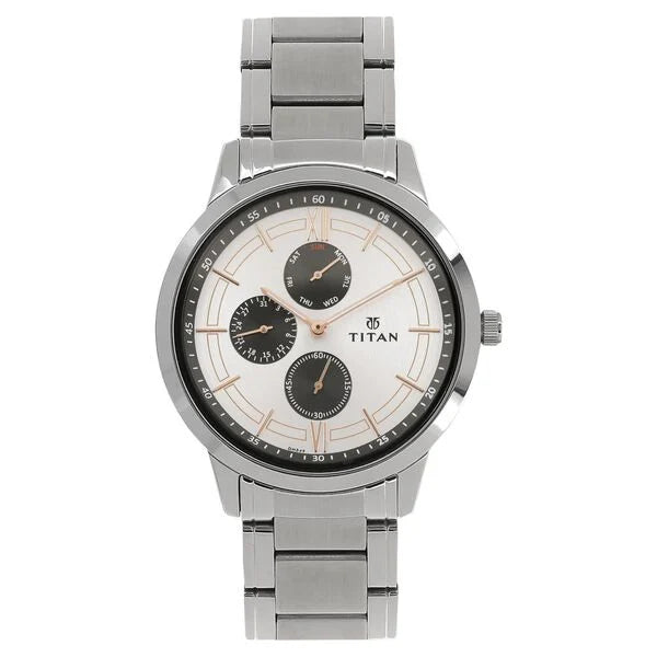 Titan Workwear White Dial Quartz Multifunction Stainless Steel Strap watch for Men 1769sm02 - KRISHNA WATCH COMPANY