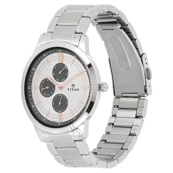 Titan Workwear White Dial Quartz Multifunction Stainless Steel Strap watch for Men 1769sm02 - KRISHNA WATCH COMPANY