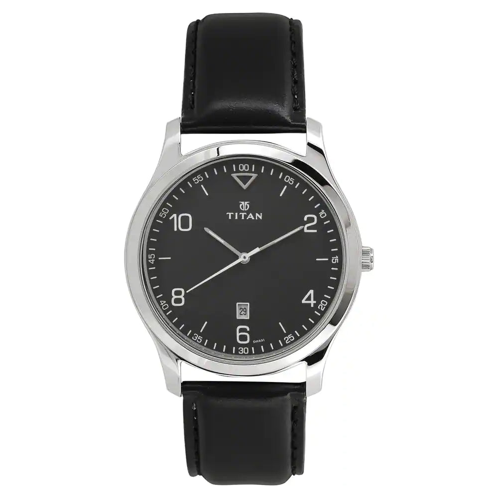 Titan Workwear Watch with Black Dial & Leather Strap NN1770SL02 (DH331) - KRISHNA WATCH COMPANY