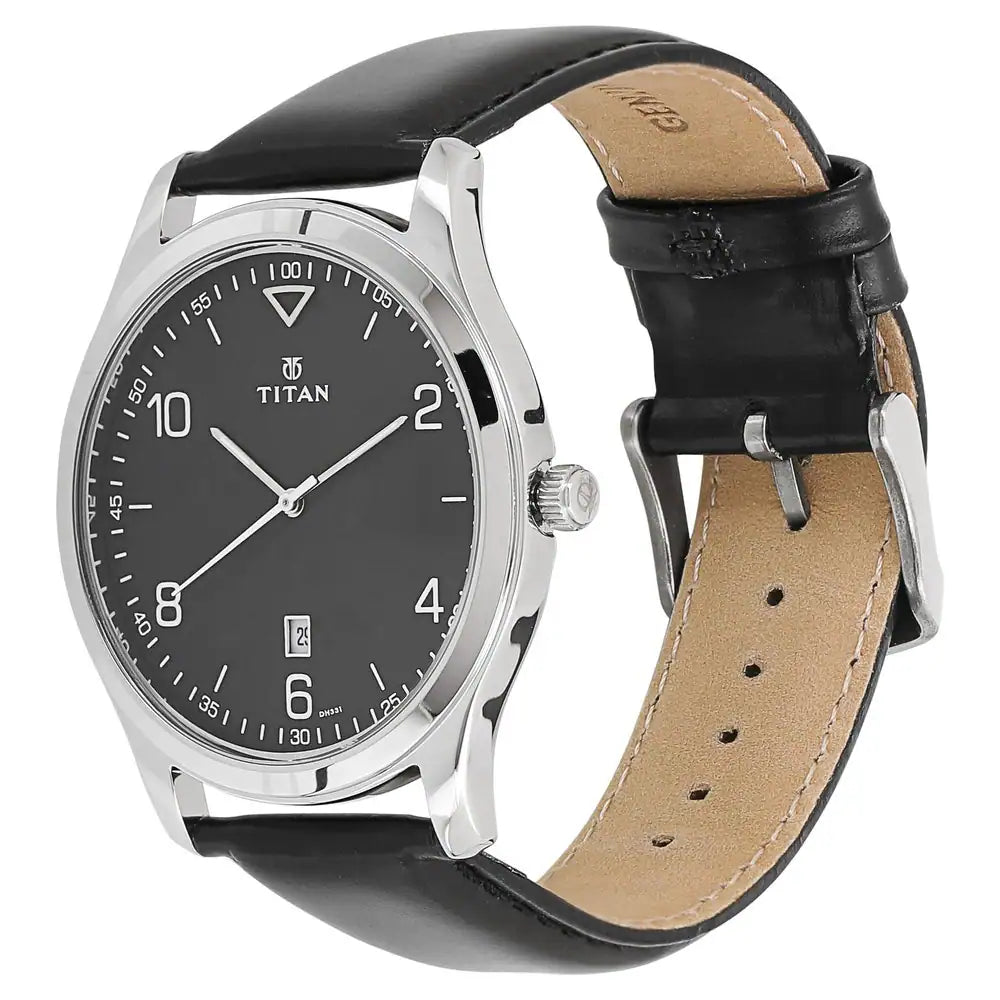 Titan Workwear Watch with Black Dial & Leather Strap NN1770SL02 (DH331) - KRISHNA WATCH COMPANY