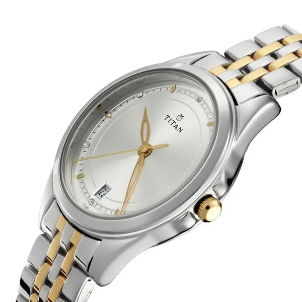 Titan Bandhan Quartz Analog with Day and Date Silver Dial Stainless Steel Strap Watch for Couple 17742565bm01 - KRISHNA WATCH COMPANY