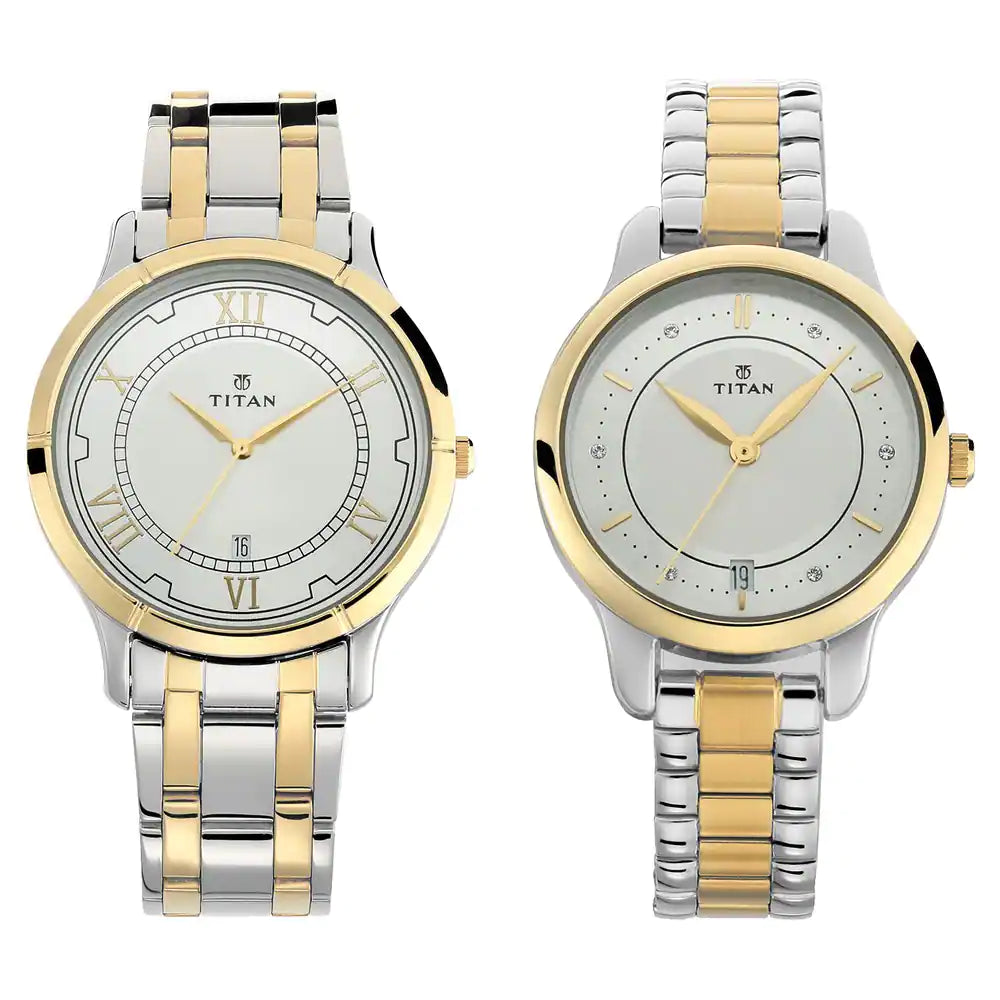 Titan Bandhan Silver White Dial Stainless Steel Pair Watch 17752481BM01 - KRISHNA WATCH COMPANY