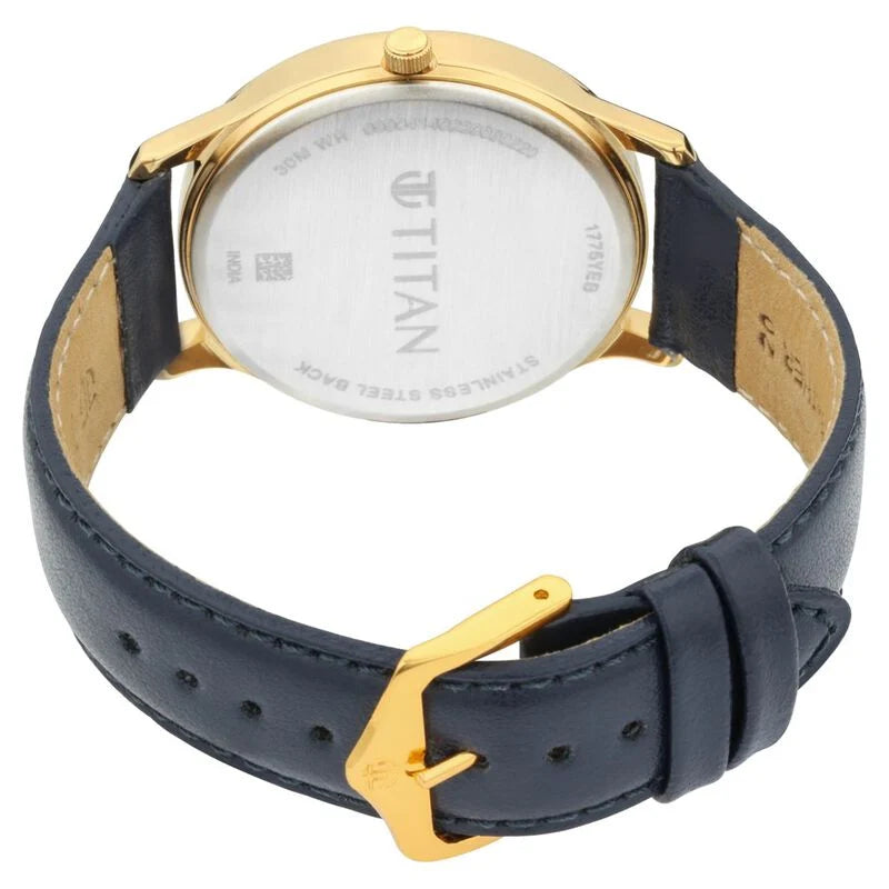Titan Lagan Blue Dial Analog with Day and Date Leather Strap Watch for Men 1775YL02 - KRISHNA WATCH COMPANY