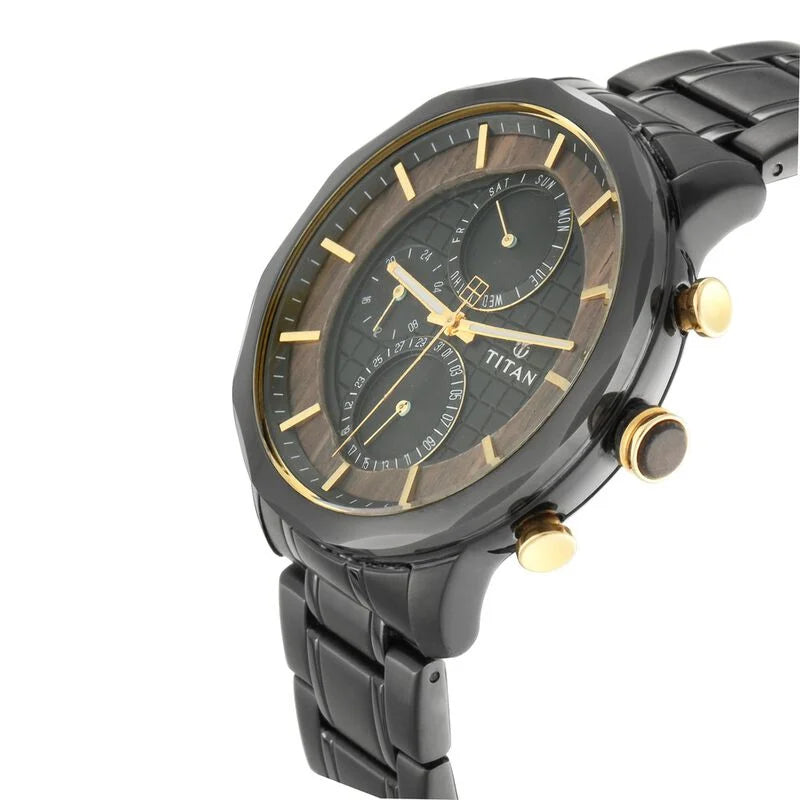 Titan Quartz Multifunction Black Dial Metal Strap Watch for Men 1789KM02 - KRISHNA WATCH COMPANY