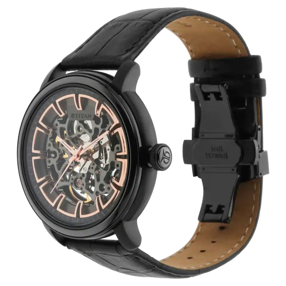 TITAN Skeletal Hand Wound Watch with Black Dial & Ceramic Bezel 1797KL03F(DH996) - KRISHNA WATCH COMPANY