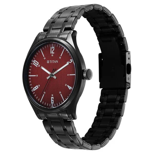 Titan Wrist Wit Quartz Analog Brown Dial Stainless Steel Strap Watch for Men 1802NM02